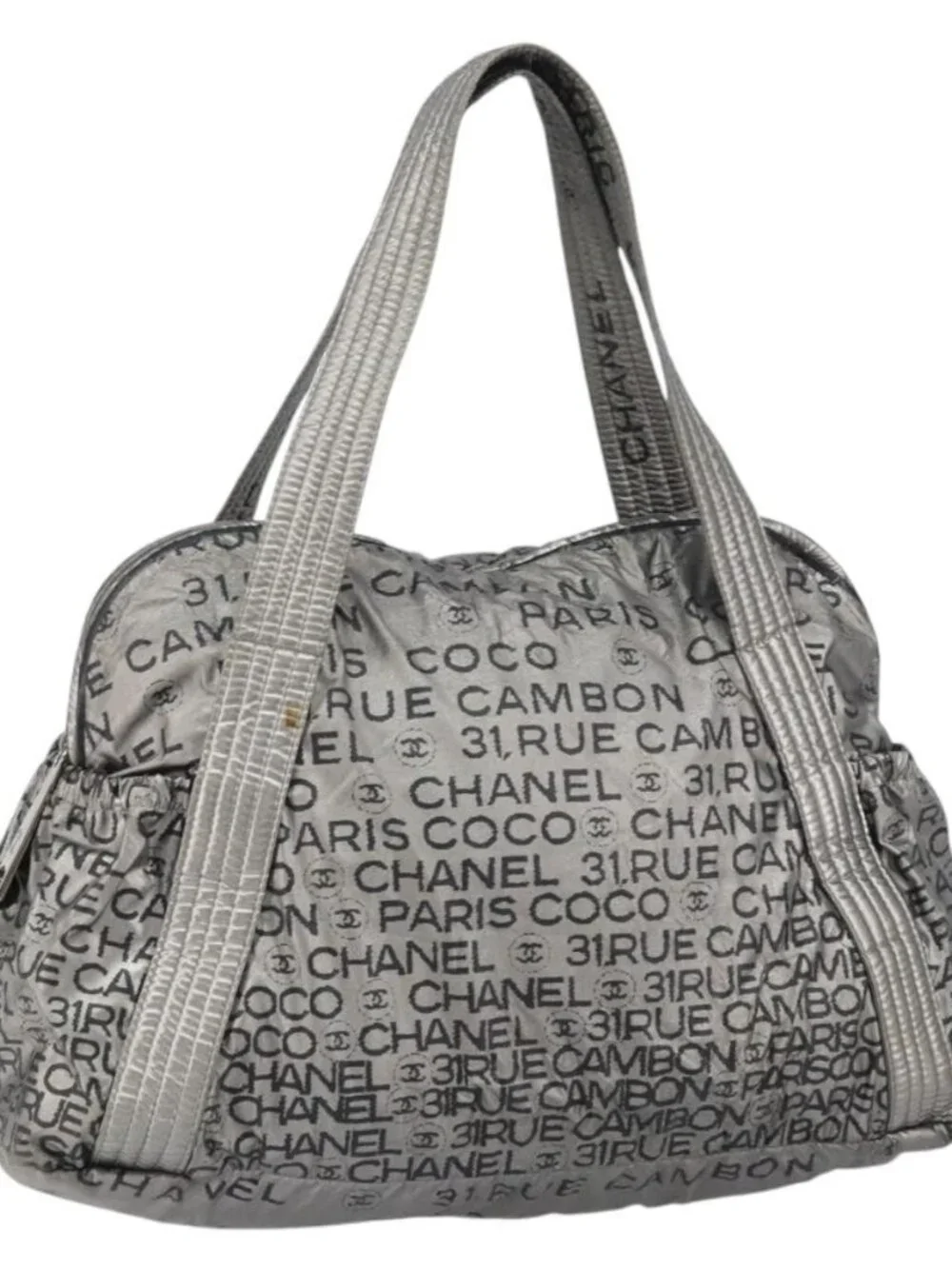 CHANEL Unlimited Tote Bag Nylon Silver CC Auth gh1555